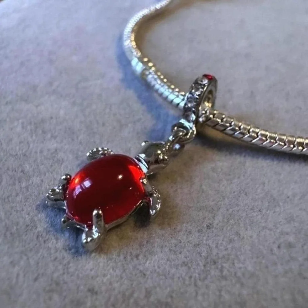 Red Dangle Turtle European Charm fits PANDORA